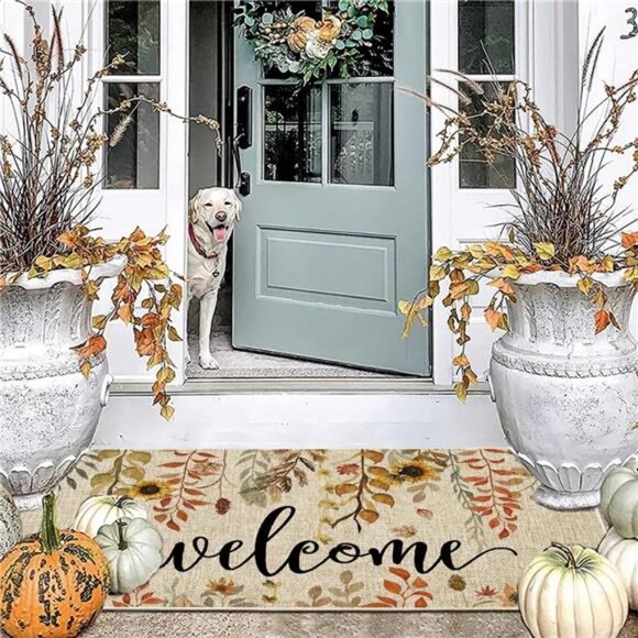 Welcome Fall Doormat Indoor Outdoor Patio Eucalyptus Leaves Sunflowers Door Mats - Picture 3 of 7